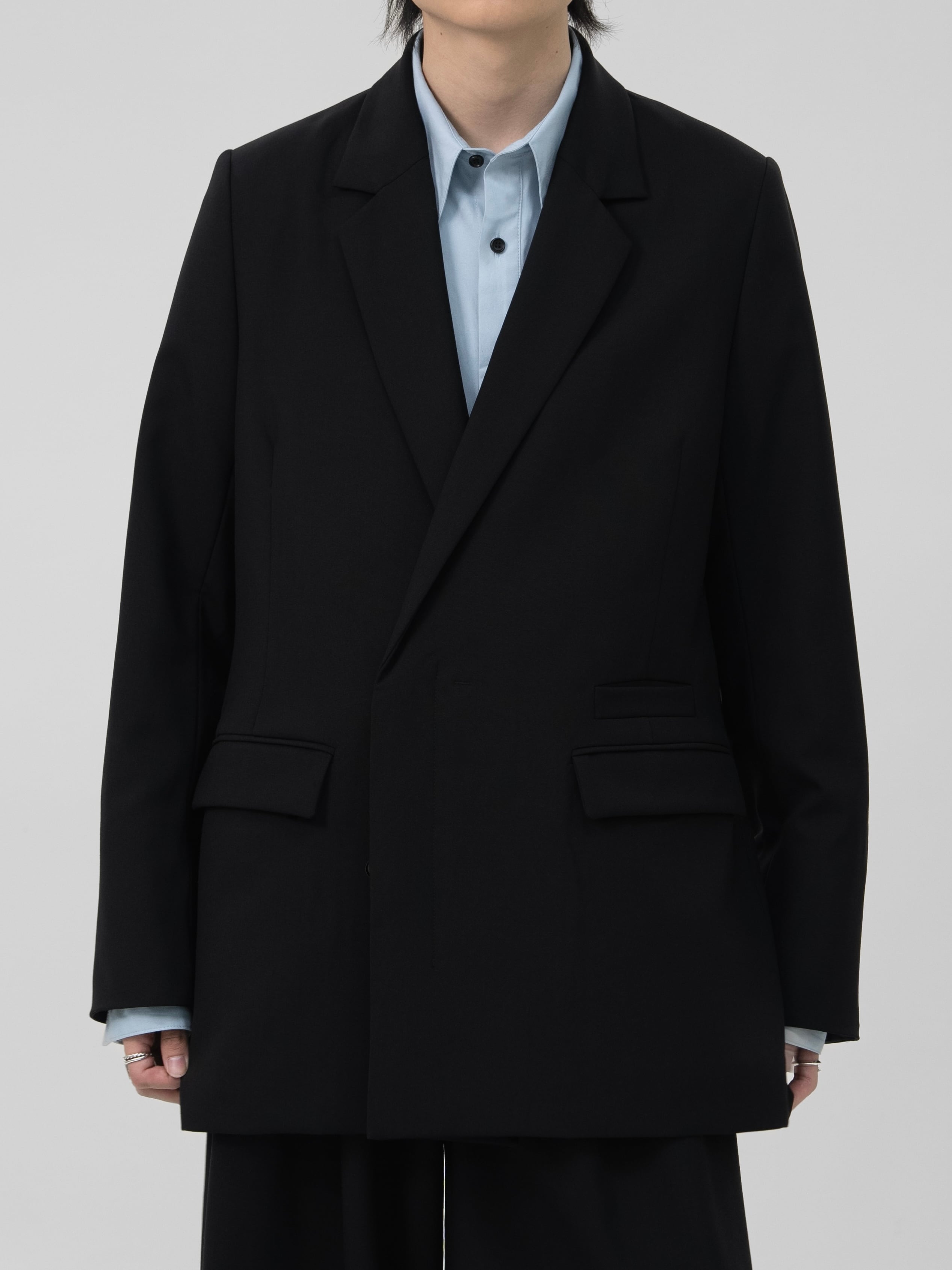 DOUBLE BREASTED FLY FRONT WOOL JACKET【BLACK】 | lapiis