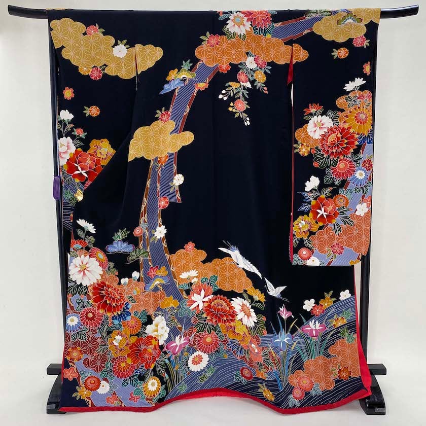 特選古典！美品 裄長69☆振袖 成人式 落ち着ける 正絹 着物/袋帯/他