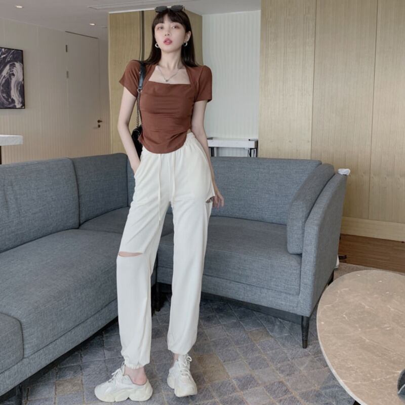 ショートTシャツ サマースタイルトップス 半袖 ハーフスリーブ 夏物 スクウェア YY-ファッション77539994164