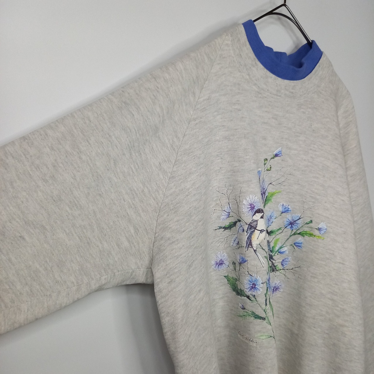 90s　アメリカ製　ジャージーズ　スウェット　トレーナー　アニマル柄　プリント　グレー　L