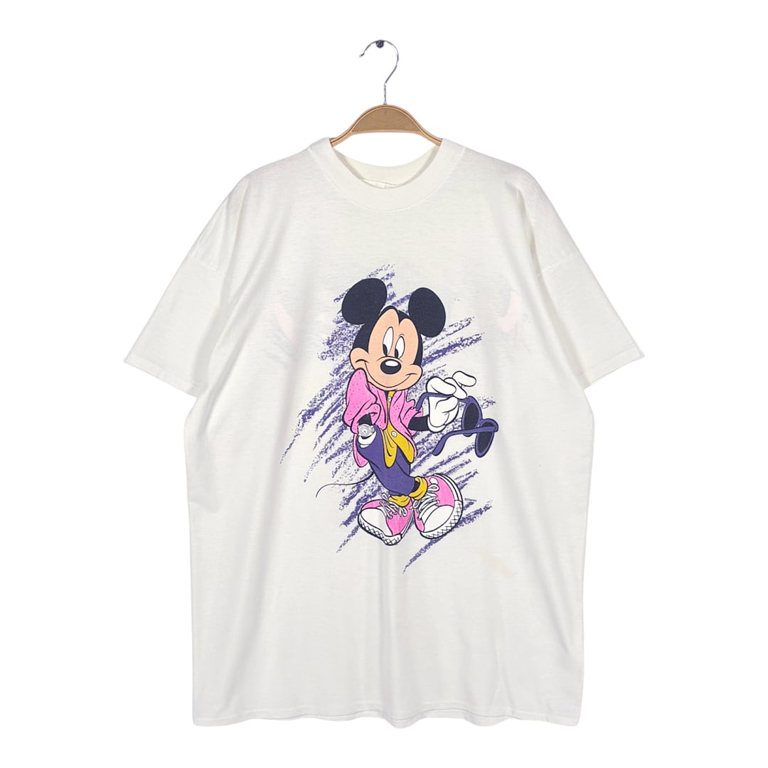 80s ミッキーマウス ヴィンテージTシャツ ロング丈 ディズニーオフィシャル シングルステッチ サイズXL相当 古着 BB0786