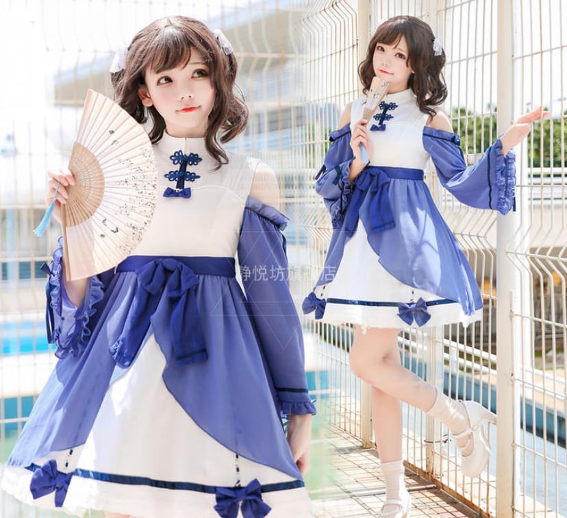春 夏 秋 冬 レディース ワンピース コスプレ 青 桃 2カラー チャイナ