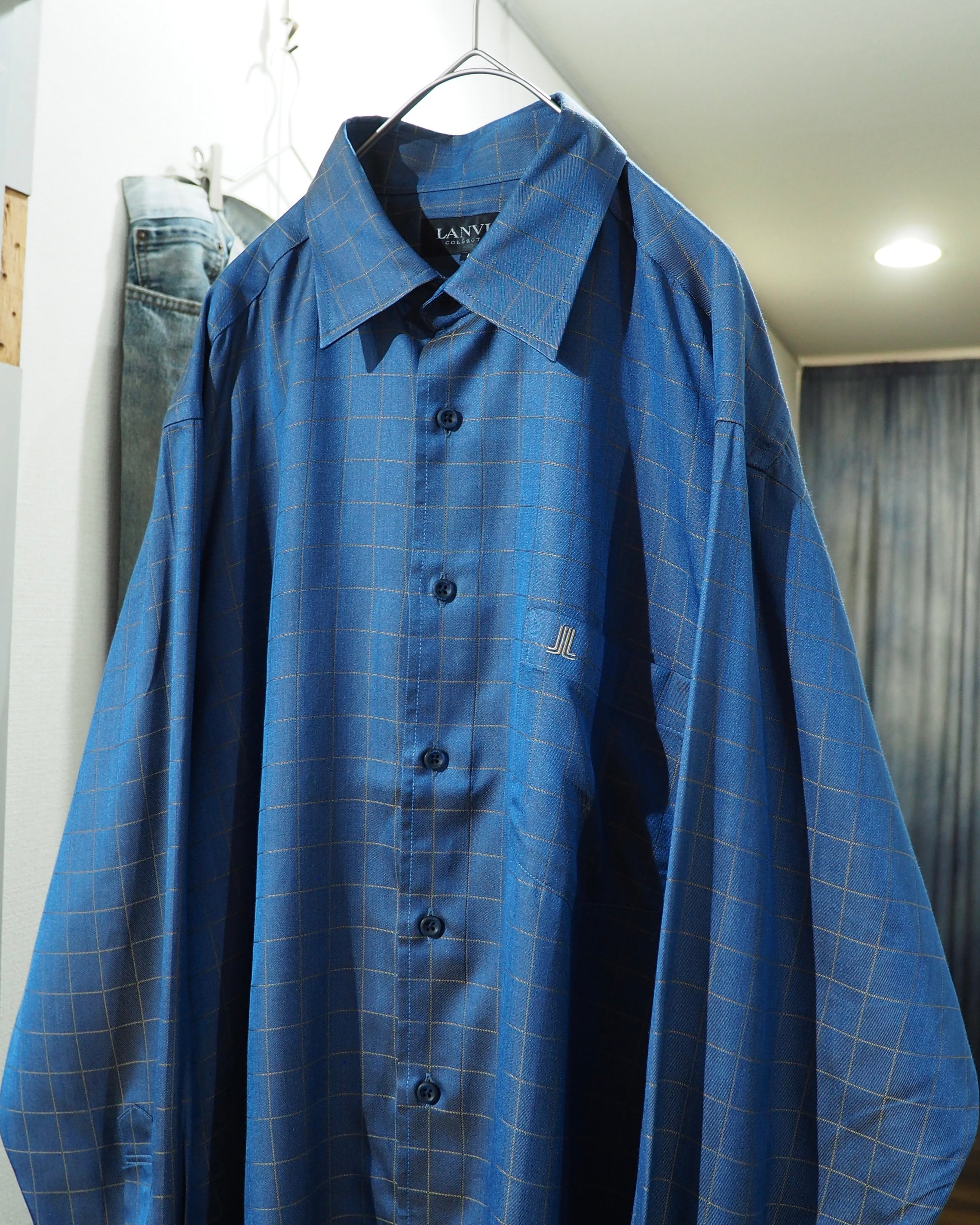 " LANVIN COLLECTION - Pure Silk " Beautiful Light Blue Color Vintage Dress Shirt