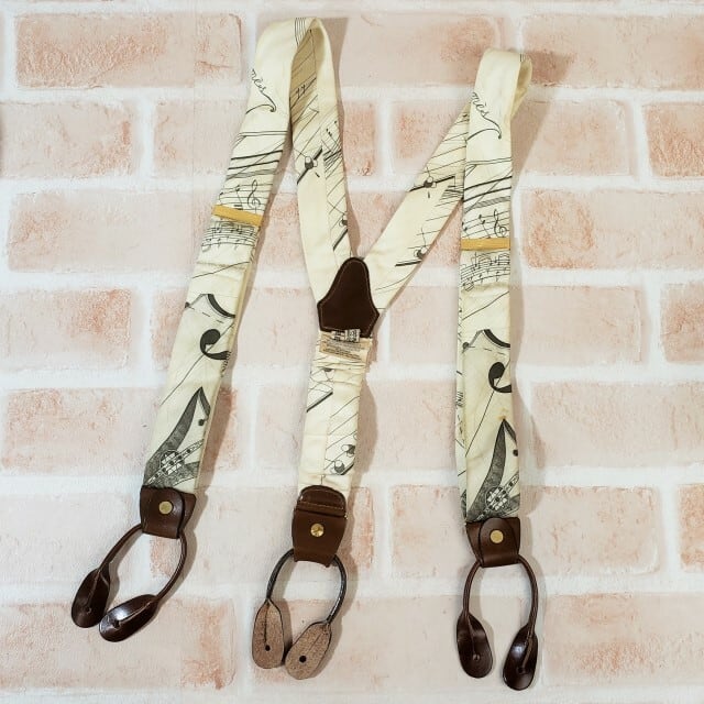 エルメス ☆ ヴィンテージ シルク 総柄 Y型 ボタン吊り サスペンダー  
