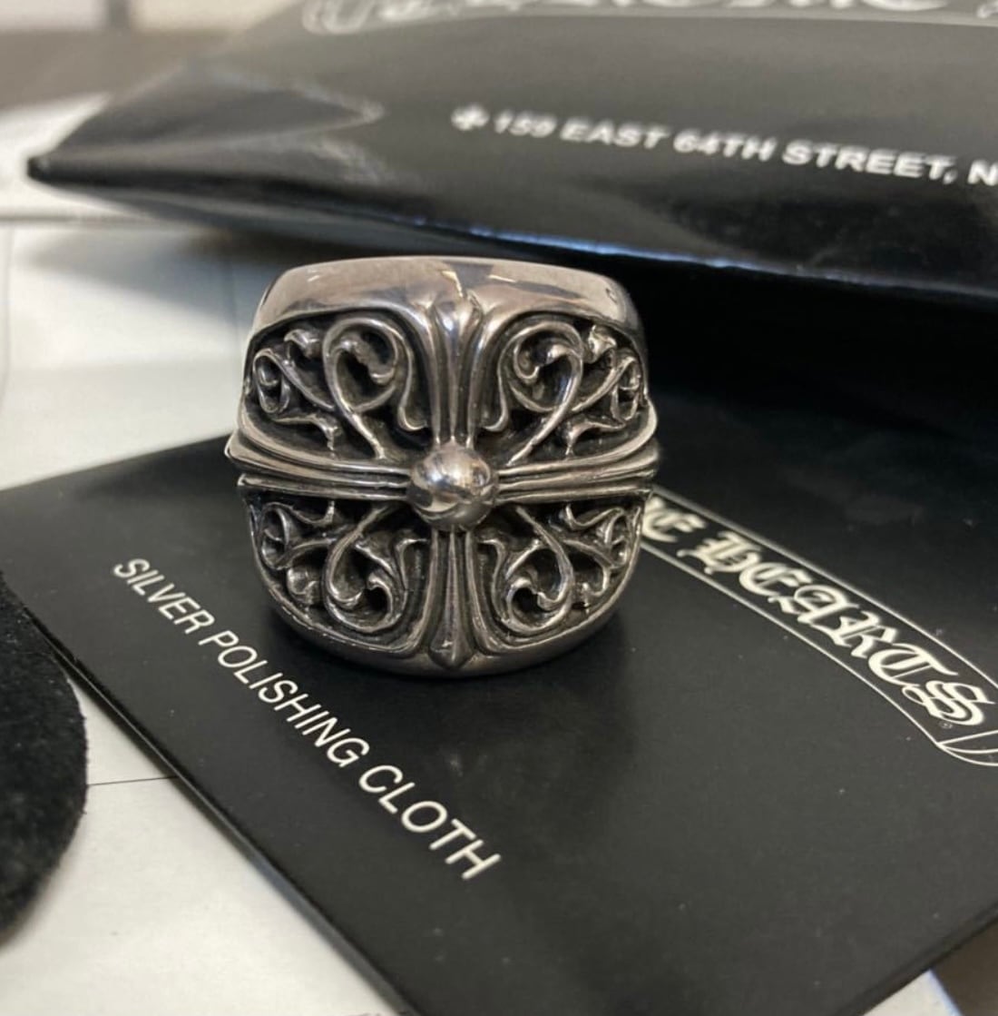 CHROME HEARTS クロムハーツ クラシックオーバル リング クロス フローラル キーパー