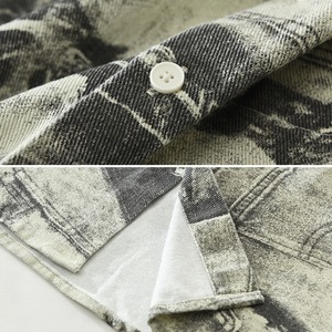 【M-3XL】Denim Print Long Sleeve Shirt / デニム プリント 長袖 シャツ