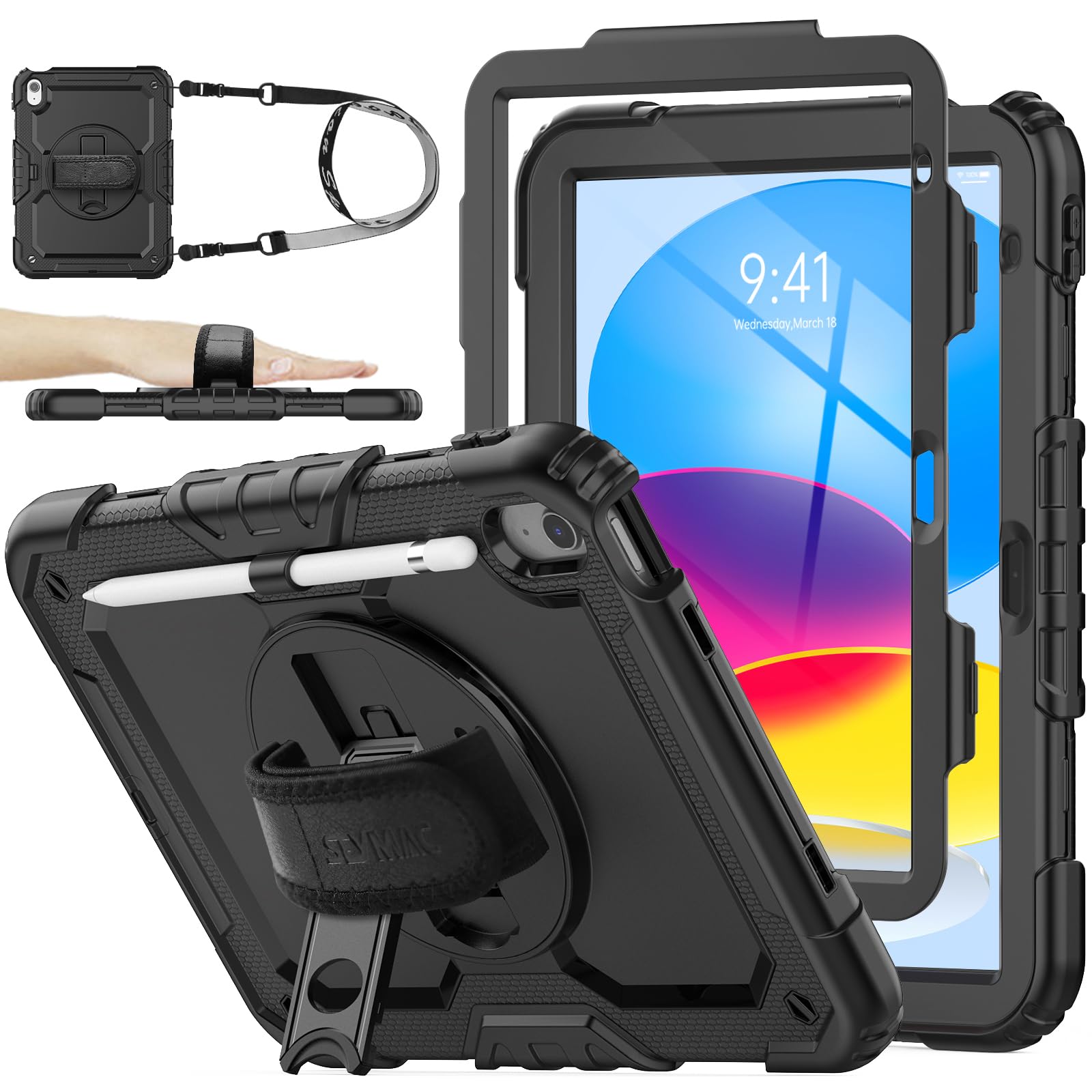 SEYMAC stock iPad(A16) 第11世代/第10世代専用耐衝撃ケース,ブラック