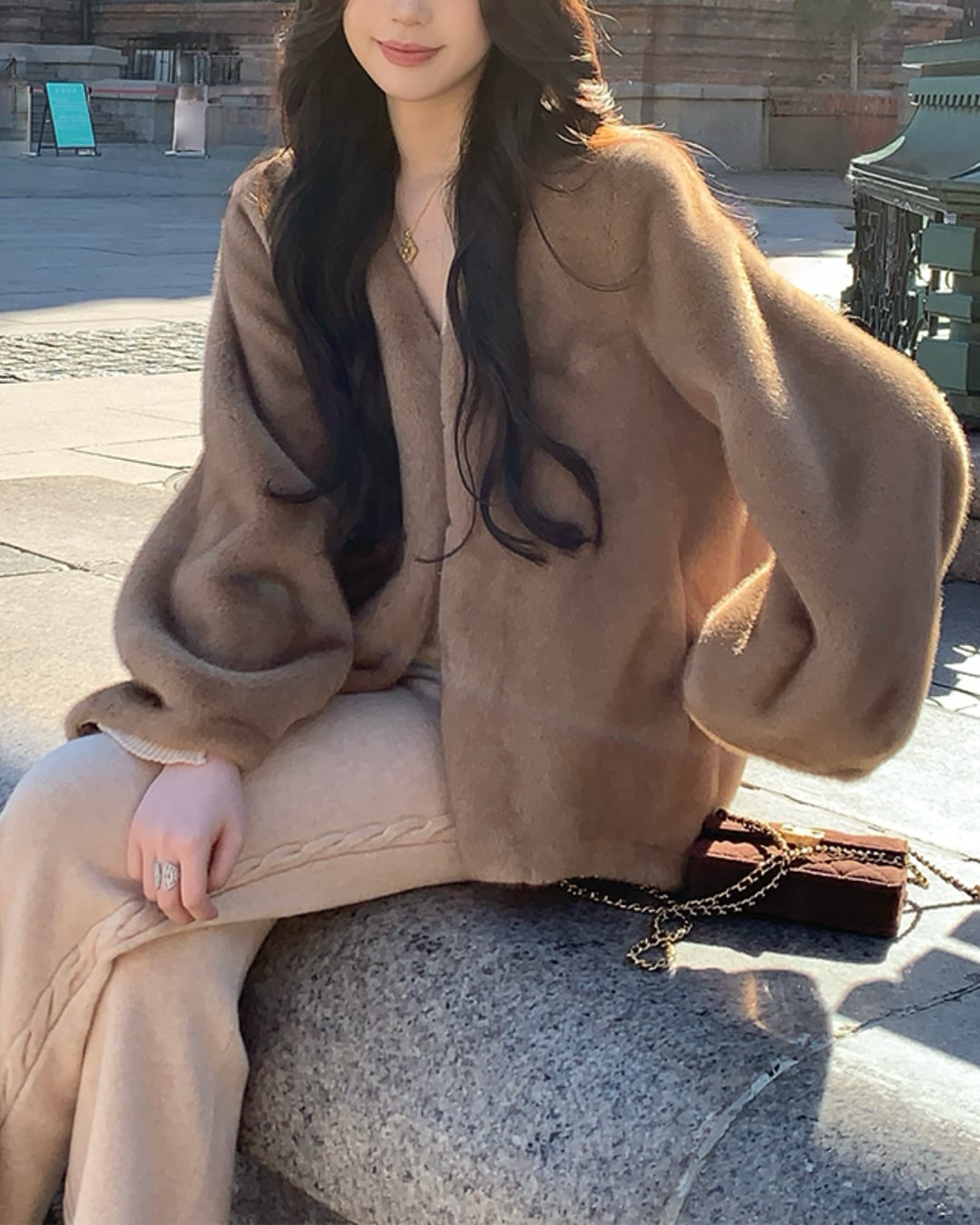 シャギーVネックファージャケット l5324