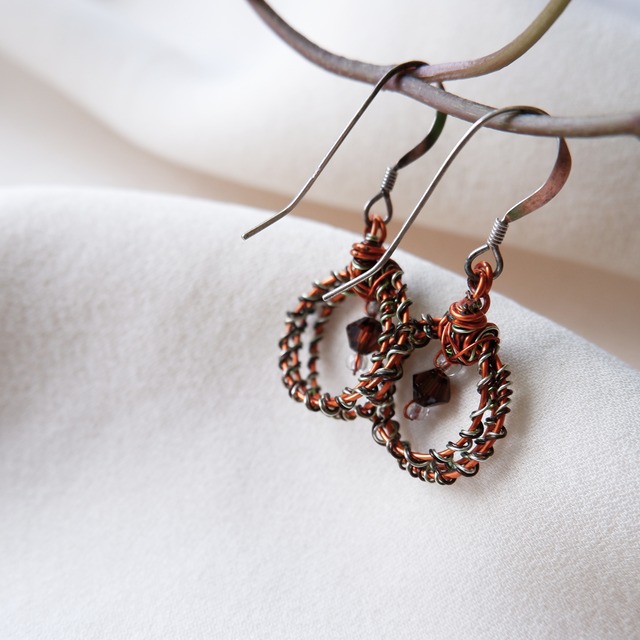 khaki & Orange シルバーピアス (bell-83)