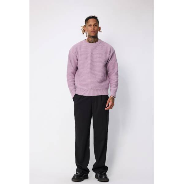 ピンクパープル あぜ編みミドルゲージニット オーバーサイズ 秋冬