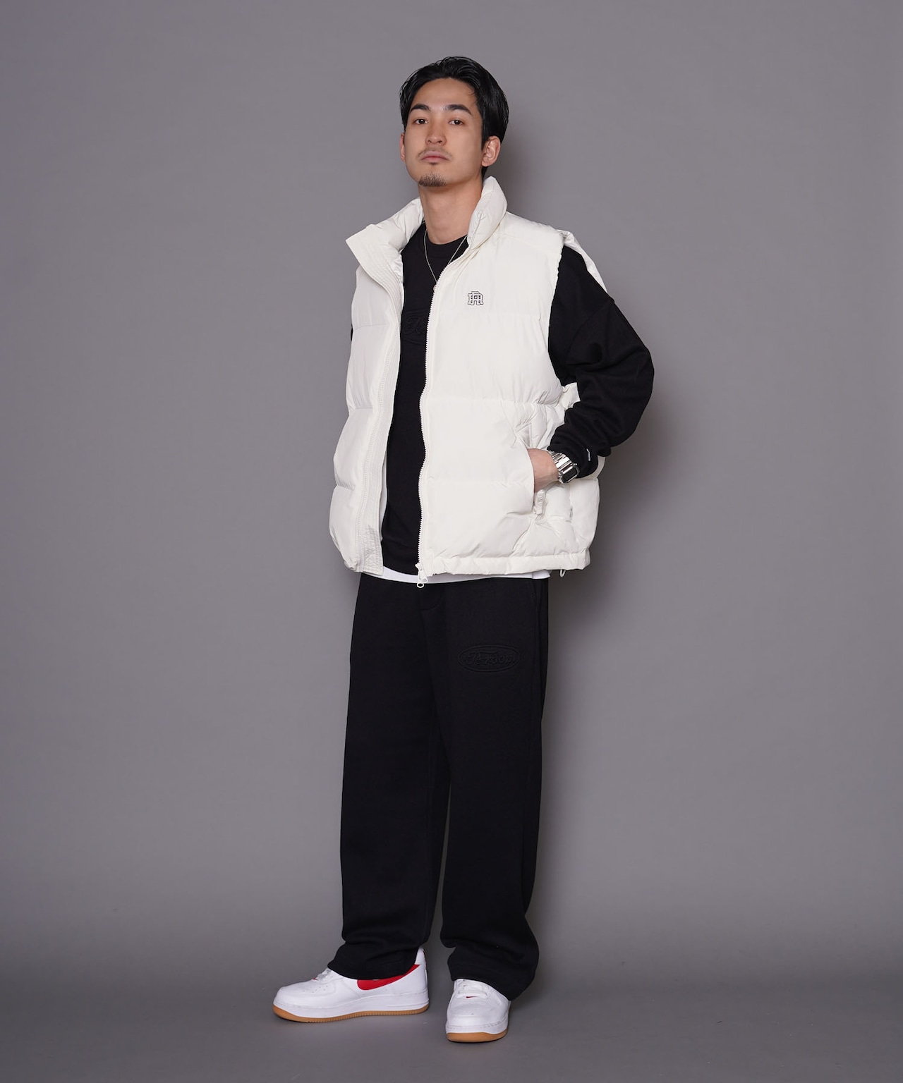 【#Re:room】EMBOSS LOGO STRETCH RIB WIDE PANTS［REP199］