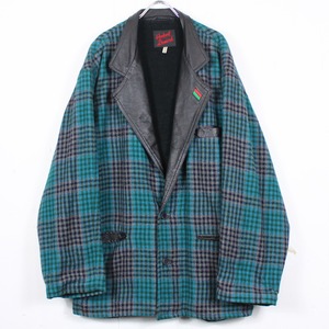 【Caka act2】Faux Leather Swiching Check Tweed Tailored Jacket