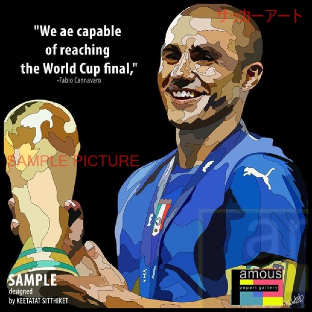 サッカーグラフィックアートパネル カンナバーロ イタリア代表 2006年優勝シーン 木製 壁掛け ポスター (001-060)