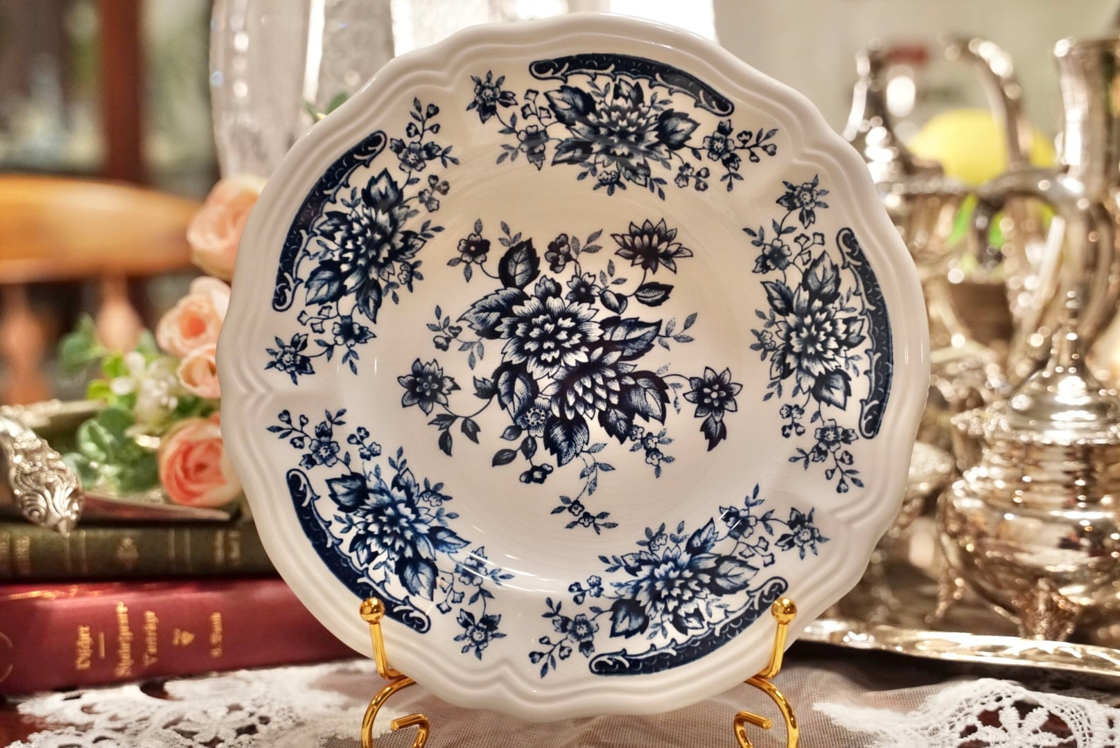 B【NIKKO】ニッコー Blue Carnation ブルーカーネーション アイアンストーン 19.5cmプレート ヴィンテージ