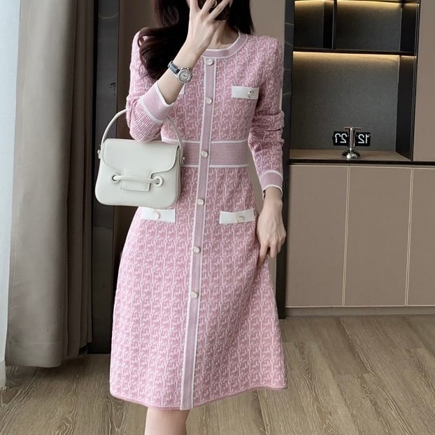 ボタンフロント 長袖ワンピース ◆2col YH9883