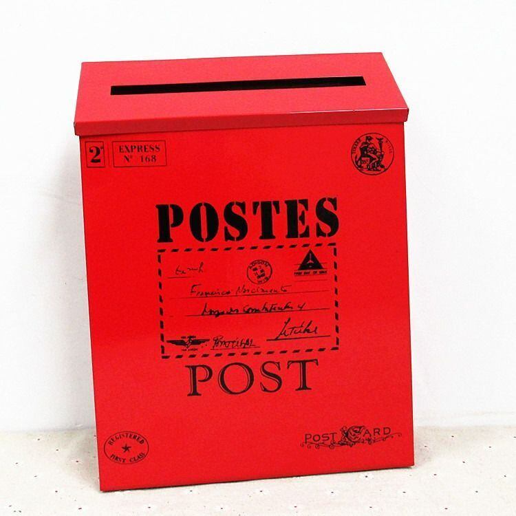 ポスト レッド 壁掛け式 アメリカン カントリー調 ロック付き 赤