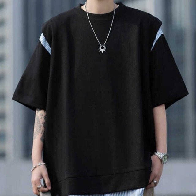 ストライプレイヤードスタイルTシャツ bt1459【韓国メンズファッション】