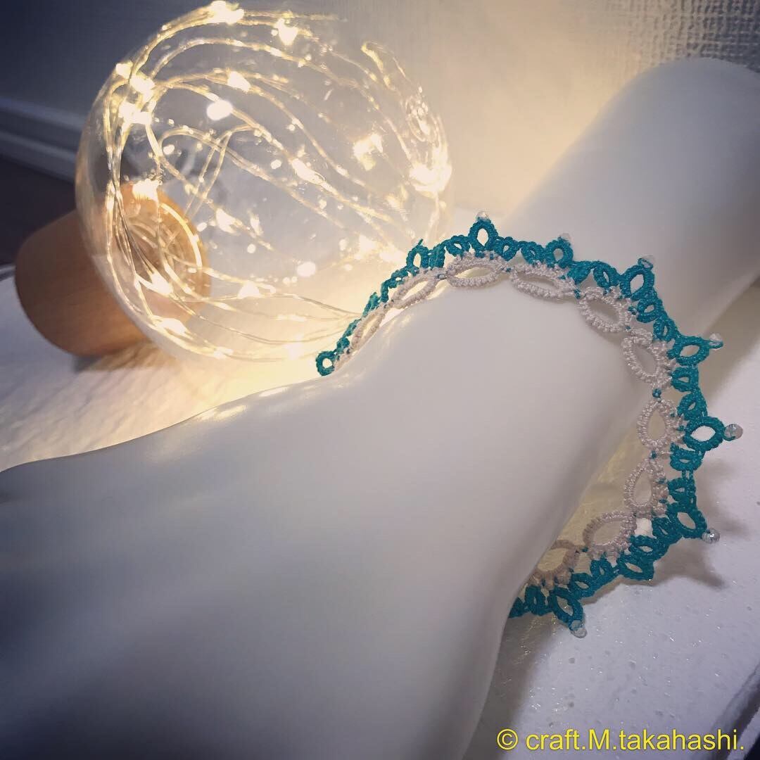 0129:バイカラー レースのブレスレット