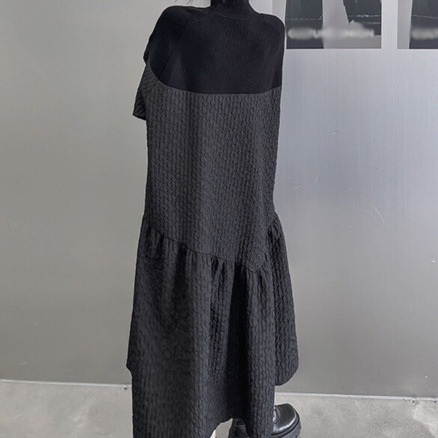 Stand collar stitch knit dress C0503