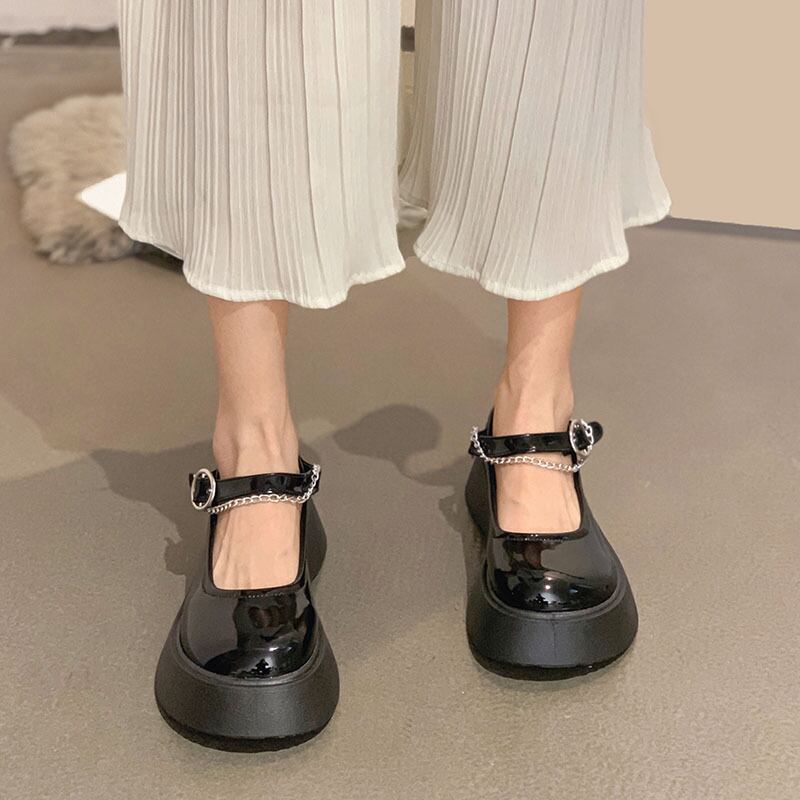 サマーレッドスタンダードチェーン レザー 靴 シューズ レトロ 夏物 フェイクシューズ7246270634