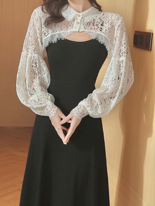 ゴージャスに高見え 総レース襟付きボレロ フォーマルコーデ きれいめ 上品 重ね着 プチプラ 大きいサイズ 韓国 CH9021