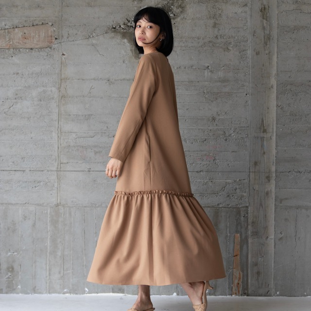 Frill One Piece Long Sleeve Beige Color Sai Made In Japan Frill One Piece Long Sleeve Beige Color Sai Made In Japan