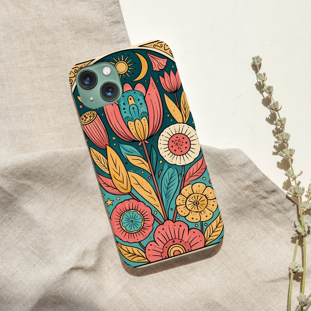 受注生産 iPhoneケース 花畑のサイケ民芸柄｜ボタニカル PSYF071A