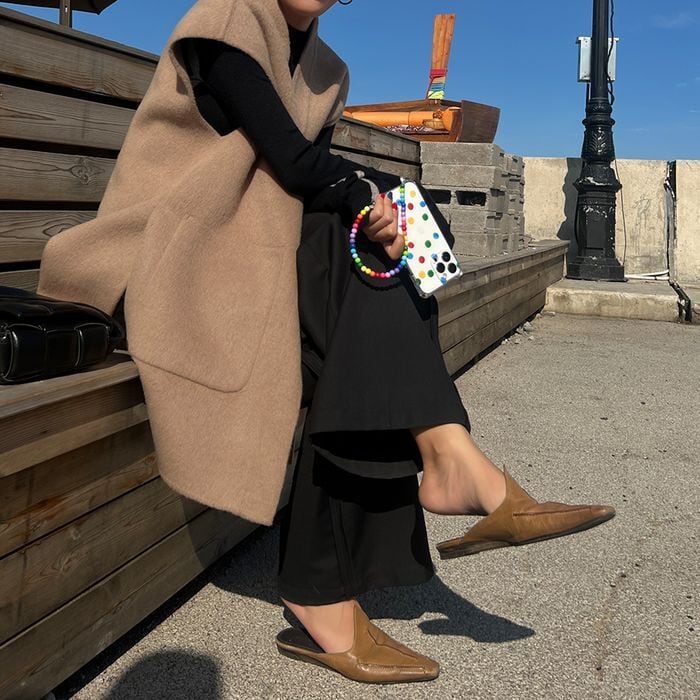 abeille アベイユ 洗える ウール Pocket Long Vest ジレ