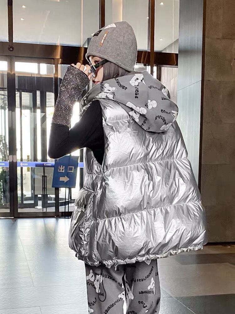 シルバー ジャケット アウター ベスト ダウン ラインストーン 銀