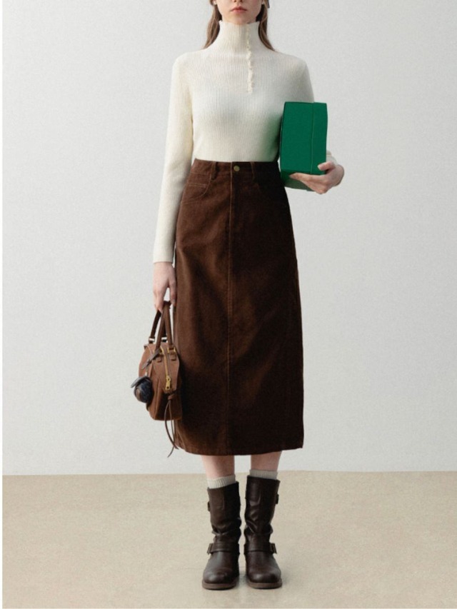 2colors ：：Corduroy Midi Skirt