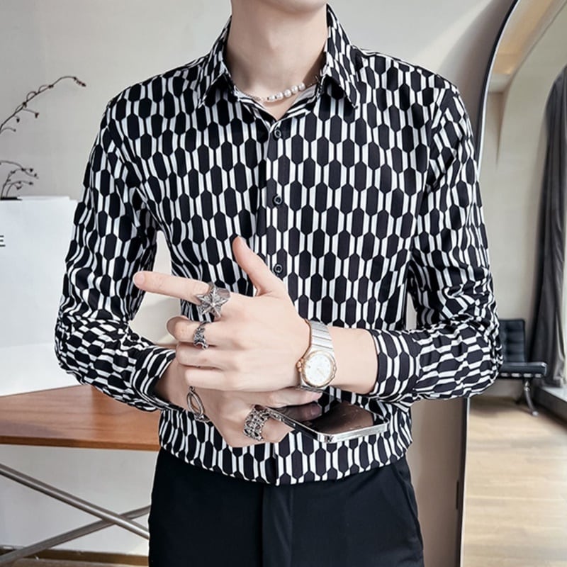 スリムフィット チェーン柄シャツ 2カラー LB0404