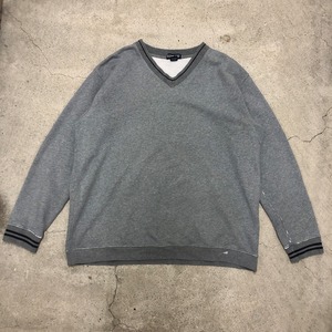 90～00s LANDS`END/V neck Sweat/Turkey製/XL/Vネックスウェット/無地/グレー/ランズエンド