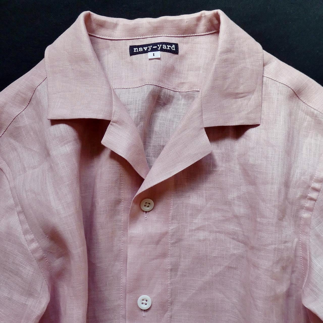 LinenYa リネンヤリネンバンドカラー半袖シャツピンク