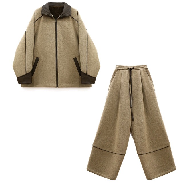 Piping wide leg pants A00108