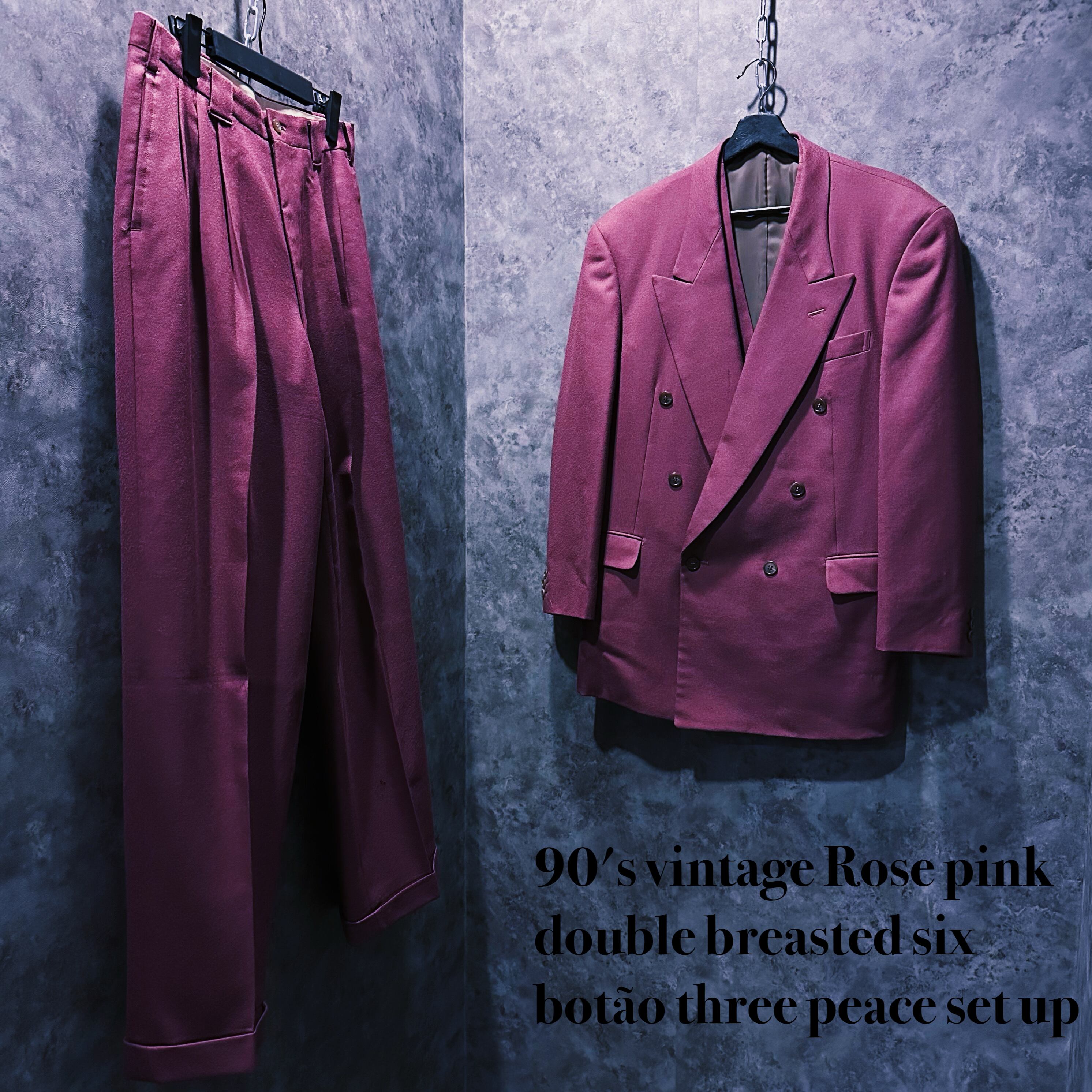 【doppio】90's vintage Rose pink double breasted six botão three peace set up