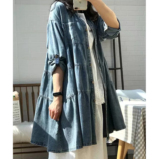 Aライン ハイウエスト デニムワンピース 24199