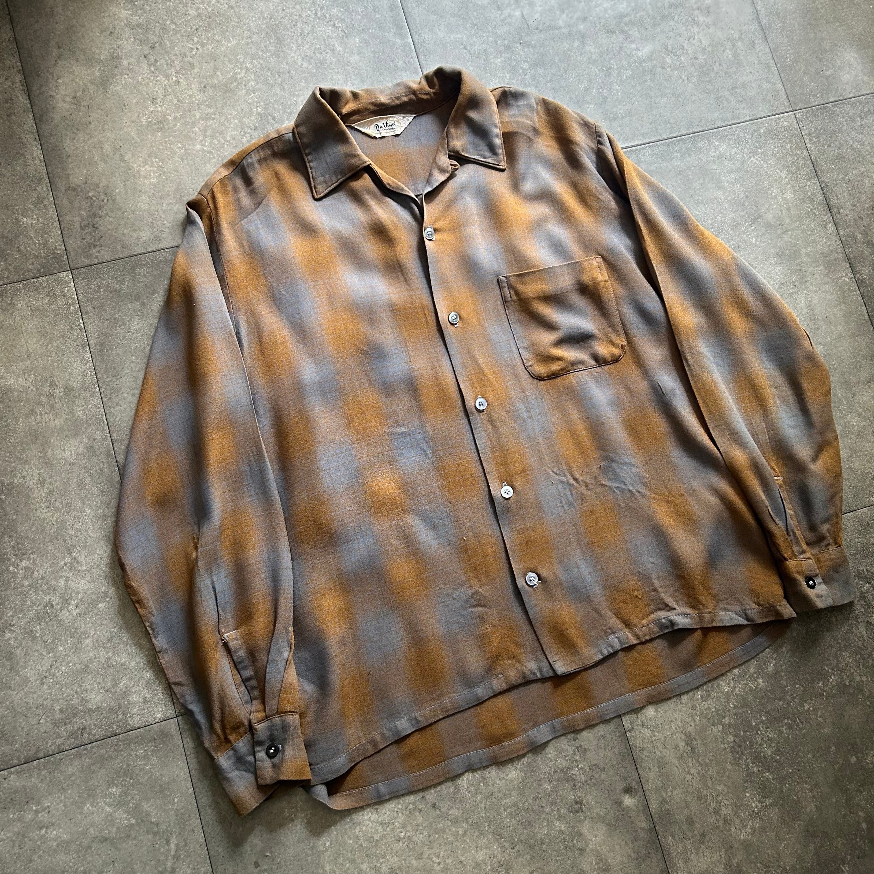 60s da vinci ヴィンテージレーヨンシャツ M グレー×ゴールド | 東京準備室