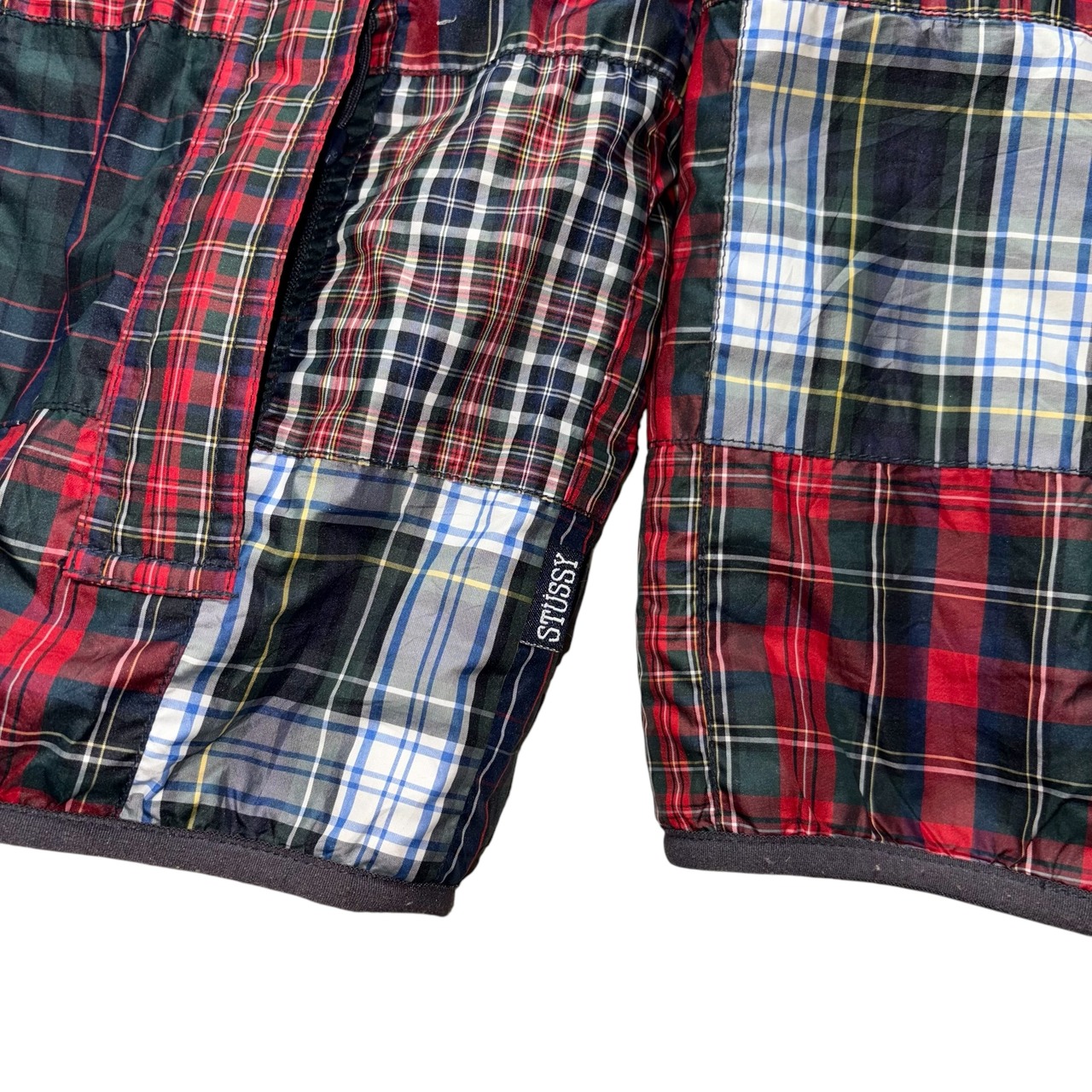 STUSSY black boa fleece × patchwork nylon reversible jacket