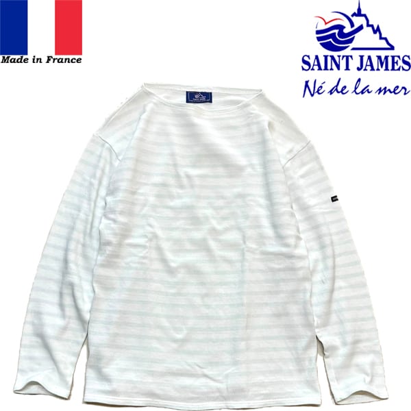 1点物◇フランス製セントジェームス白緑バスクシャツ長袖ロンTシャツ