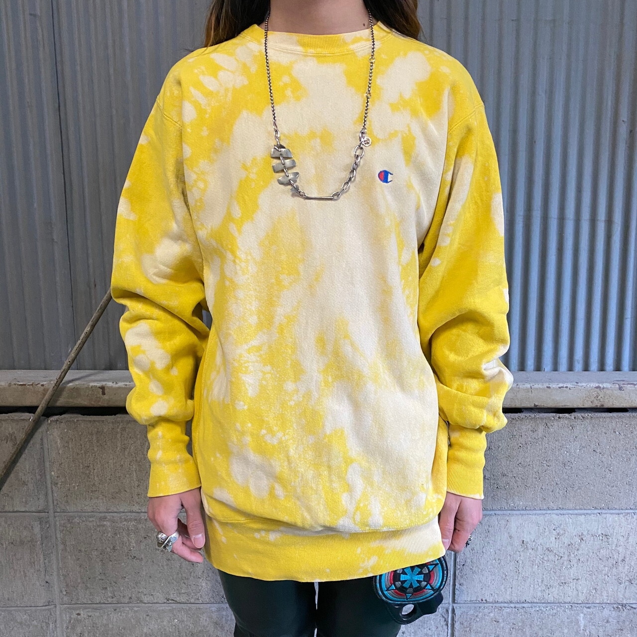 90年代 チャンピオン 刺繍タグ タイダイ ブリーチ加工 リバース  