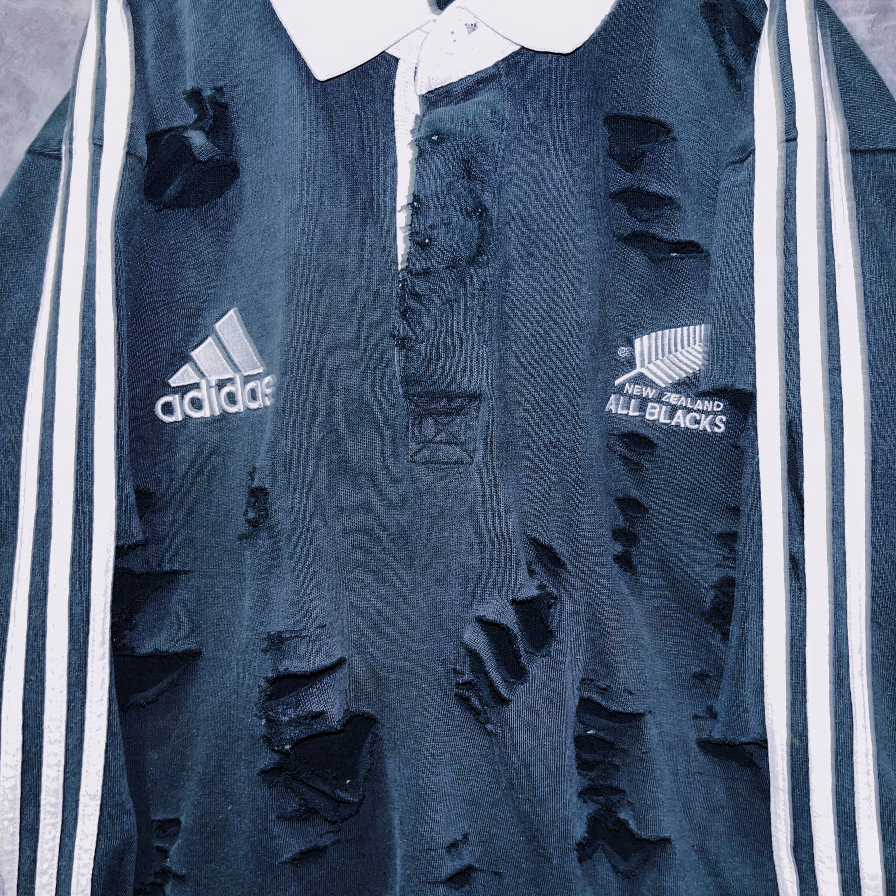 doppio】vintage “adidas” three stripe design boro custom l/s shirt