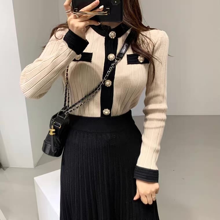 Fendi ブラック ニット長袖カーディガン・スカートセット カーディガン×スカートニットセットアップsdp8095 ブラック – [公式