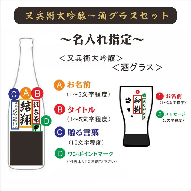 名入れ ボトル 彫刻 【 又兵衛 大吟醸 720ml 】 名入れ 酒グラス ひのき升 セット 高級ギフトボックス 感謝のメッセージ 名入れ ギフト 記念日 誕生日 父の日 長寿祝い 名入れ プレゼント 福島の酒 地酒 感謝 感謝の気持ち 送料無料