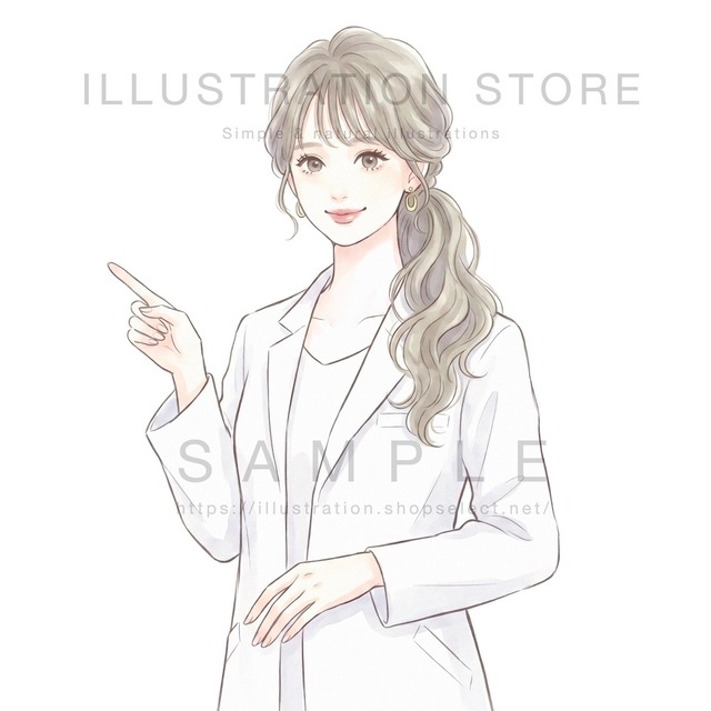 白衣を着て案内する女性