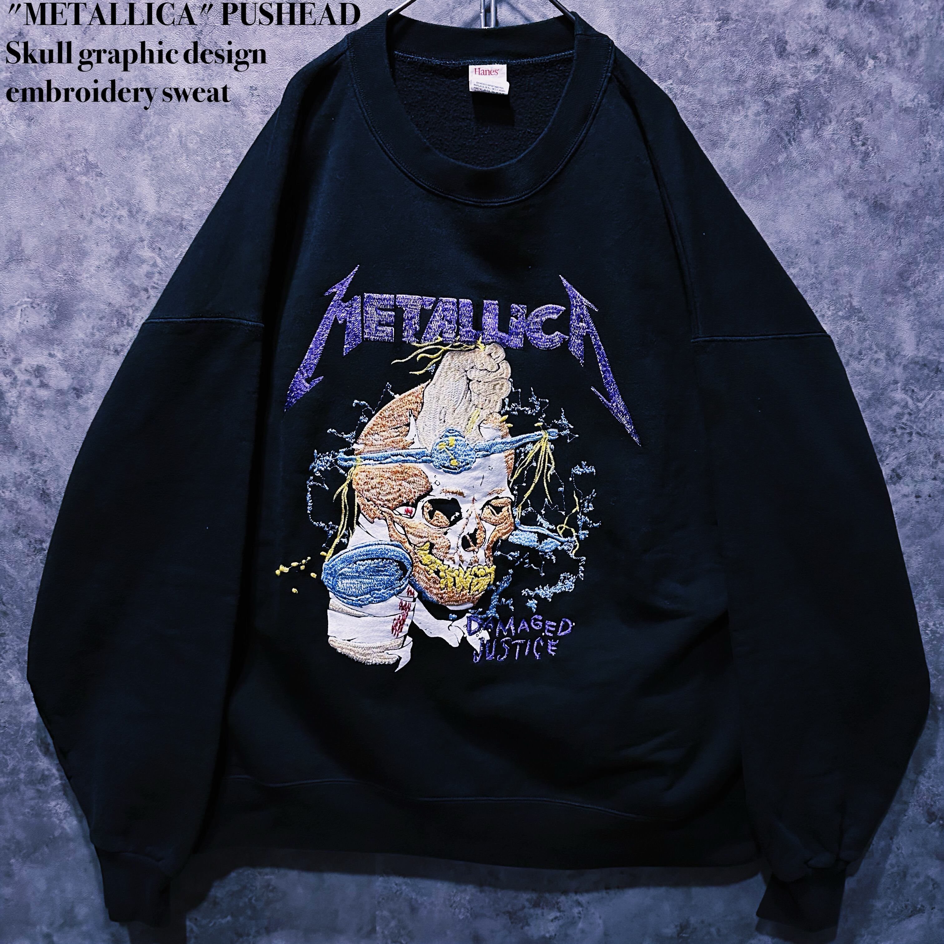 【doppio】"METALLICA" PUSHEAD Skull graphic design embroidery sweat