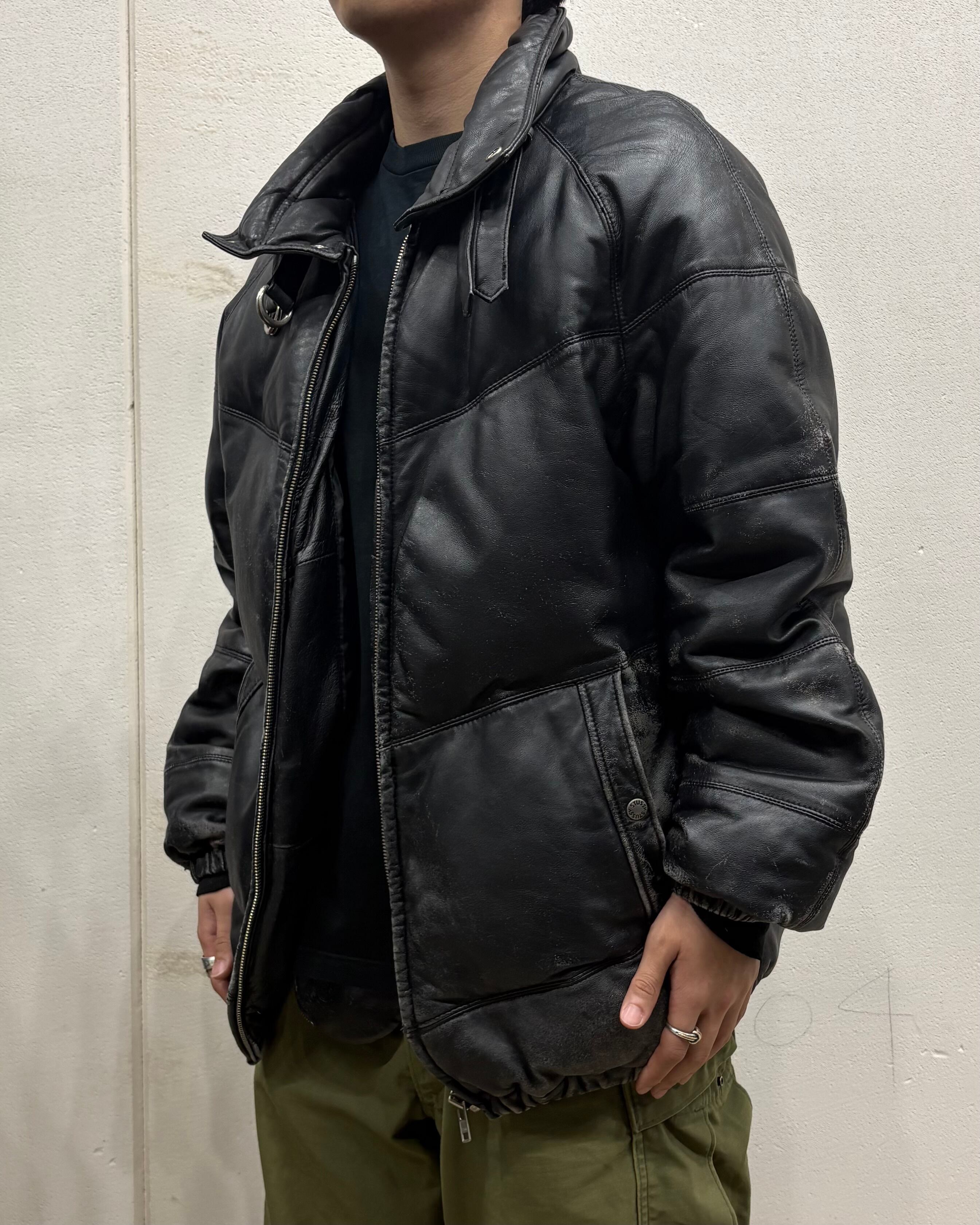 00's old stussy Leather Down Jacket 