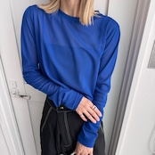 crew neck tulle sheer short tops/bule
