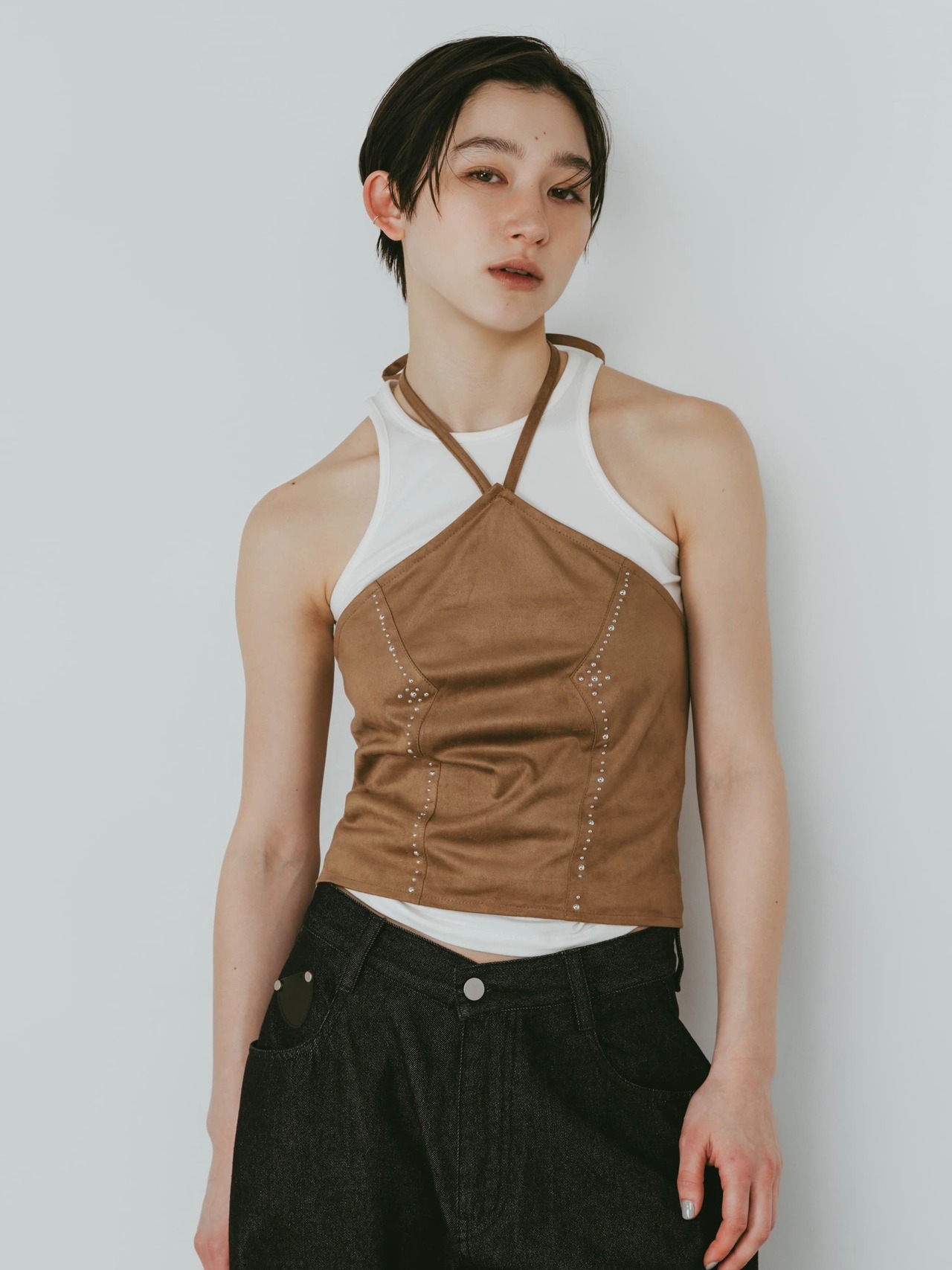 Suede Bustier Top  / CAMEL - 1
