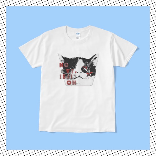 送料込み「NO CAT, NO LIFE」猫フェイス　半袖Tシャツ　５.３オンス　ホワイト