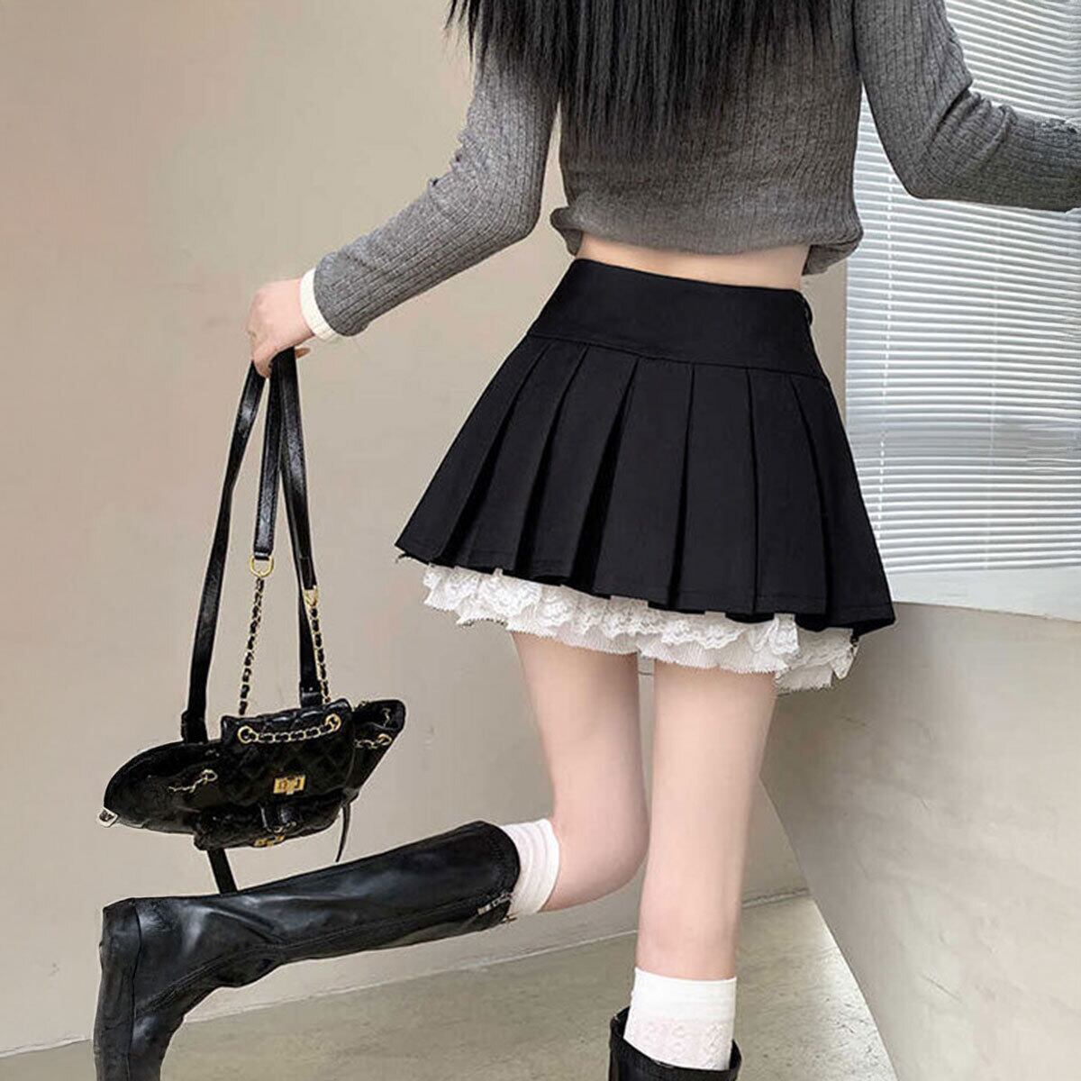 ミニスカート プリーツ レディース 韓国 春 夏 秋 ボックスプリーツ おしゃれ 大人 かわいい きれいめ インナーパンツ付き Aライン リボン ハイウエスト キュロットスカート 大人可愛い 大人女子